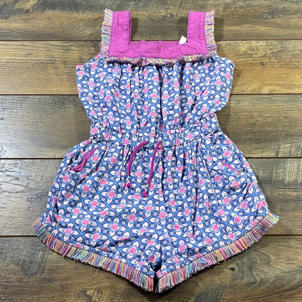 Matilda Jane Girls Romper Size 10 Purple Pink Geometric Fringe Boho Cottage